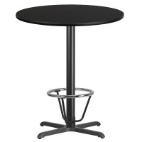 Flash Furniture XU-RD-36-BLKTB-T3030B-3CFR-GG 36'' Round Black Laminate Table Top with 30'' x 30'' Bar Height Table Base and Foot Ring 